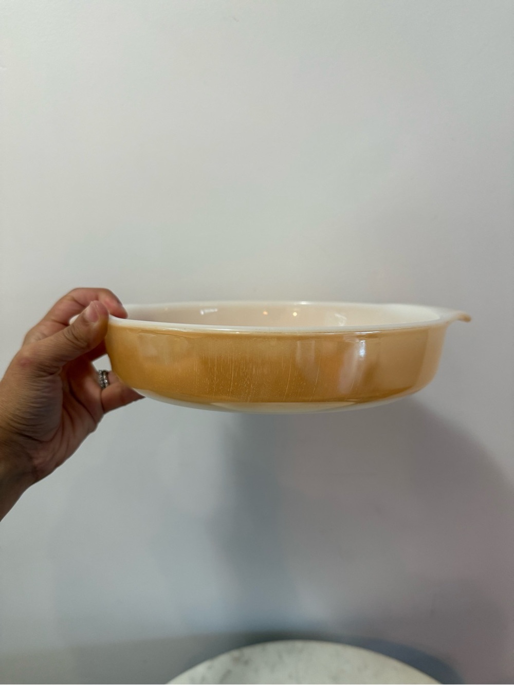 Vintage Anchor Hocking Fire King Peach Luster 9 Inch Round Baking Dish Pie #429